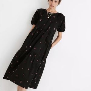 Madewell short sleeve cattail tiered embroidered midi dress